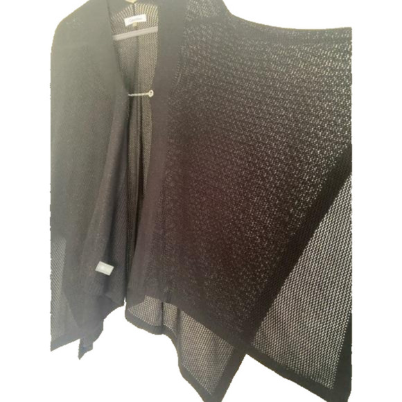 Open Knit Weave Cape Poncho Coat Open Knit Weave Cape Black Metallic One Size - Picture 7 of 15